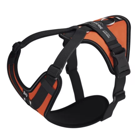 JK9 Longwalk Light kutyahám okoseszköz-tartó hámfelirattal, uv narancs, méret: M